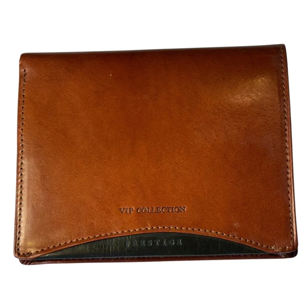 High End Wittchen VIP Collection Brown Leather Bifold Zip Pocket Wallet NWT MINT